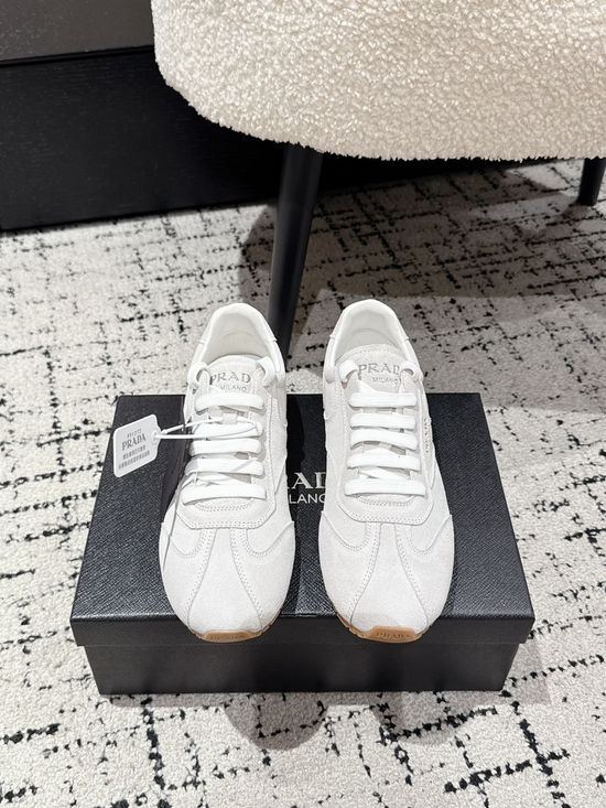Prada Soft Sole Suede Lace Up Casual Comfortable Sneakers