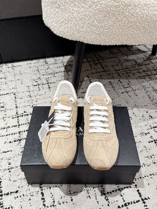 Prada Soft Sole Suede Lace Up Casual Comfortable Sneakers