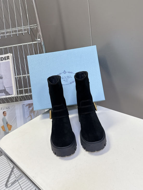 Prada Triangle Logo Slip On Ankle Boots Non Slip Sole