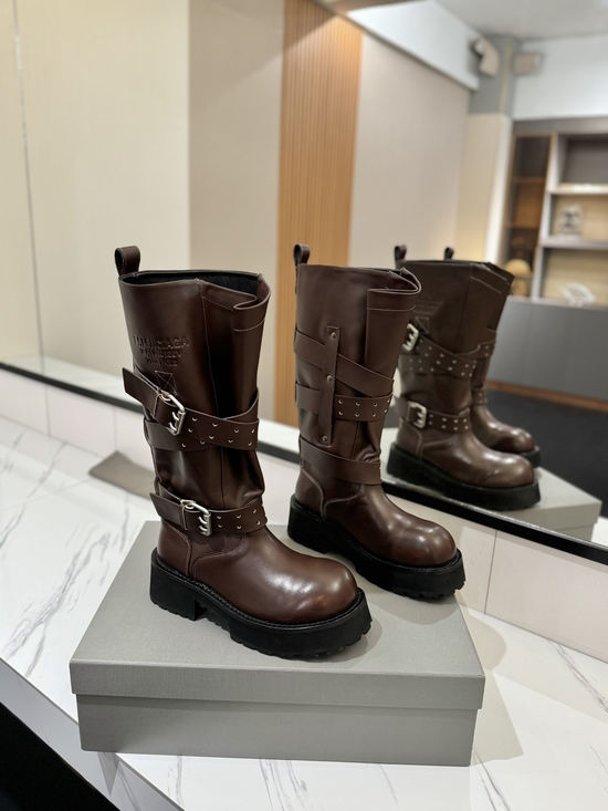 Balenciaga Calfskin High Boots With Adjustable Buckle Straps