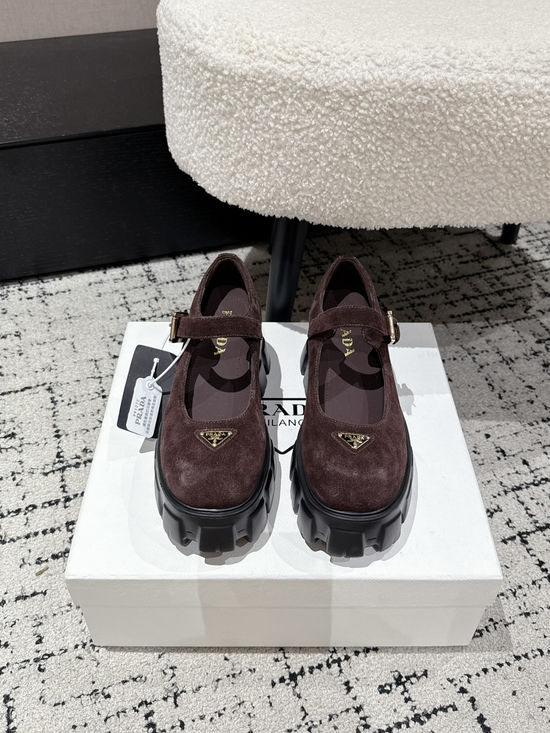 Prada Leather Platform Mary Jane Loafers Retro Comfortable Dress Shoes