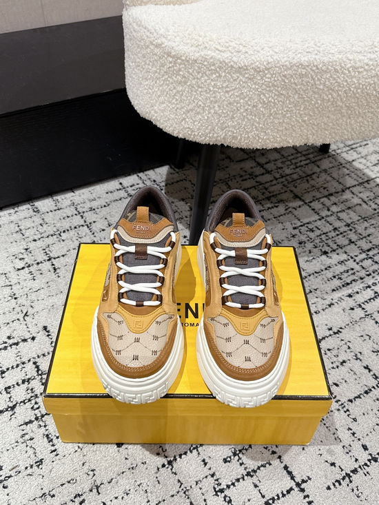 Fendi Leather Mesh Thick Sole Low Top Casual Sneakers