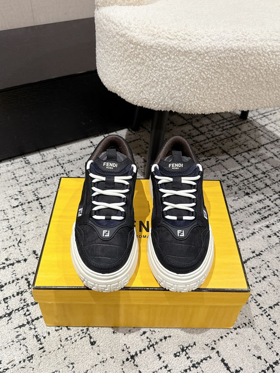 Fendi Leather Mesh Thick Sole Low Top Casual Sneakers