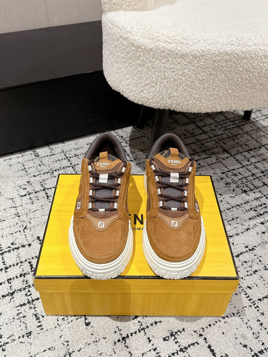 Fendi Leather Mesh Thick Sole Low Top Casual Sneakers