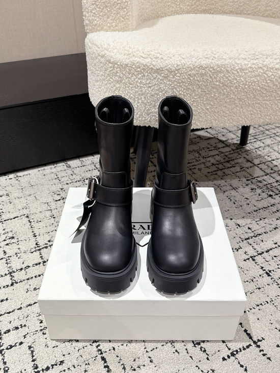 Prada Soft Leather Slip-on Knee High Boots Casual Non-slip Sole
