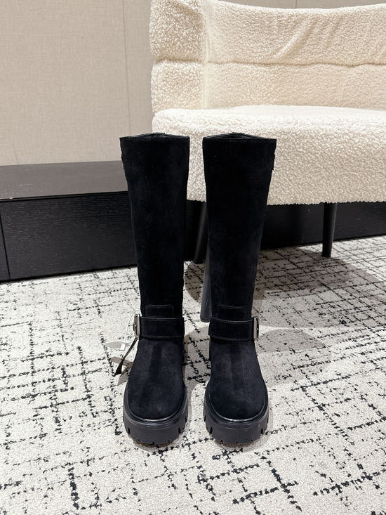 Prada Genuine Leather Slip-on Knee High Boots Elegant Slim Fit