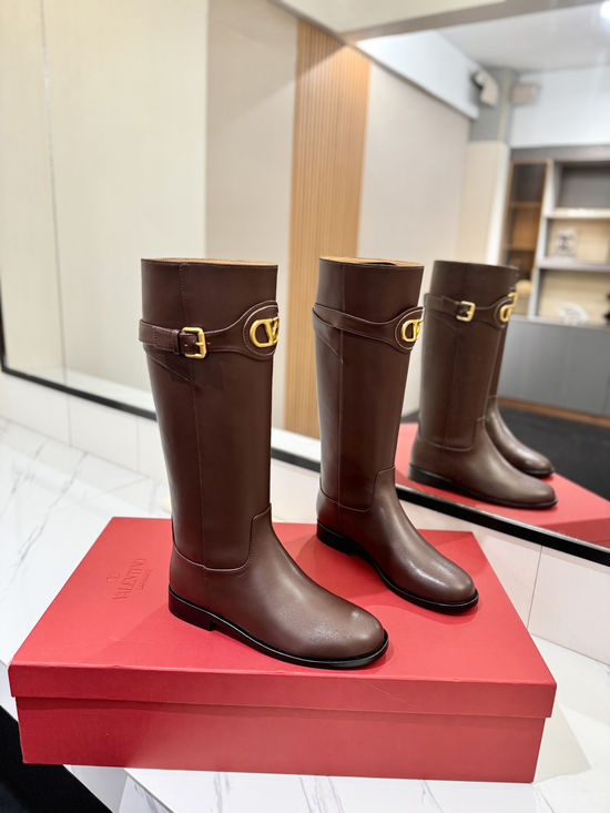 Valentino Calfskin Slip-On Boots With Metal Logo Buckle