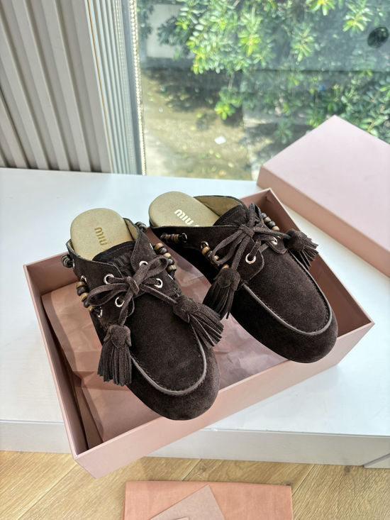Miu Miu Suede Tassel Slip-on Casual Comfortable Boat Shoes