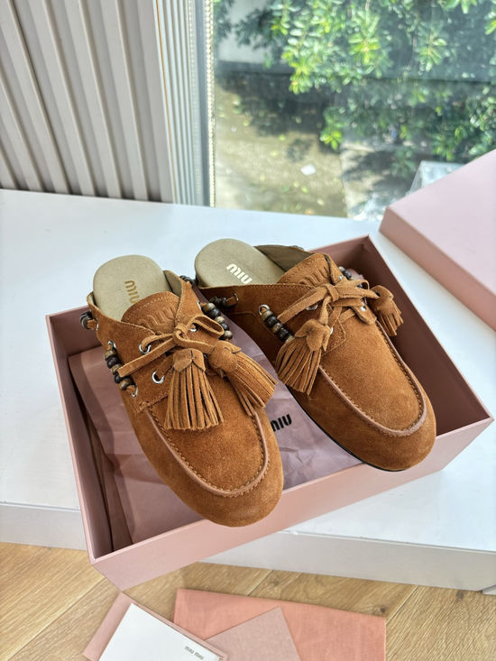 Miu Miu Suede Tassel Slip-on Casual Comfortable Boat Shoes