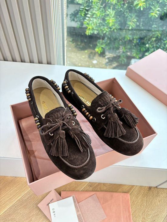 Miu Miu Suede Slip-on Loafers Comfortable Casual Daily Shoes