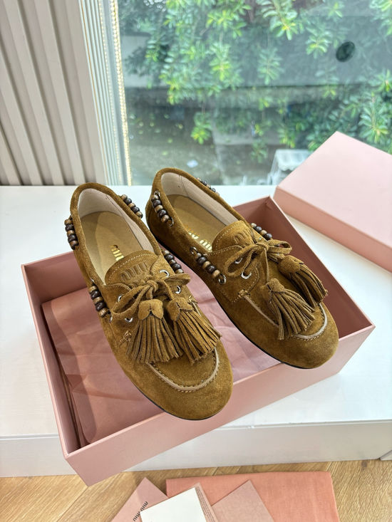 Miu Miu Suede Slip-on Loafers Comfortable Casual Daily Shoes
