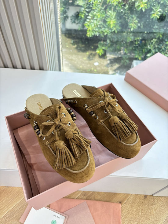 Miu Miu Suede Tassel Slip-on Casual Comfortable Boat Shoes