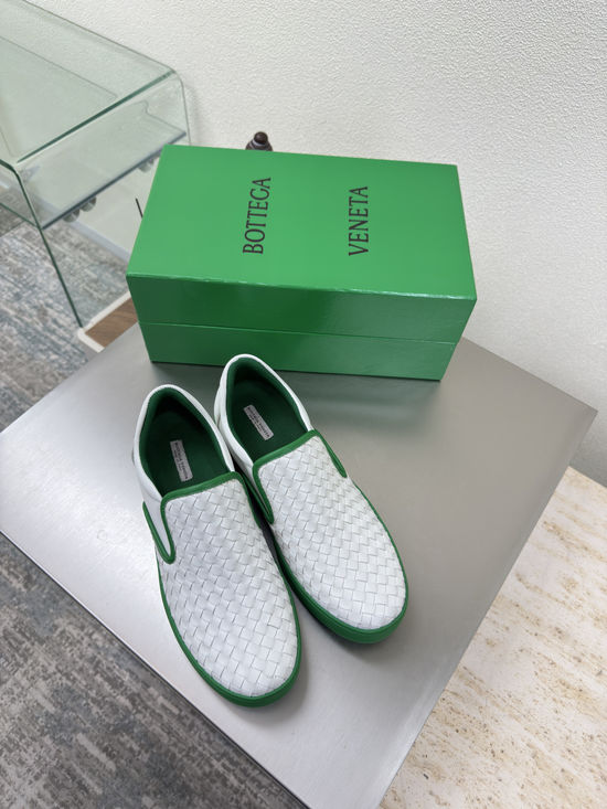 Bottega Veneta Green Hand Woven Premium Leather Casual Loafers