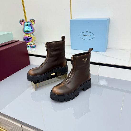 Prada Slip On Ankle Boots Premium Leather Comfortable Casual Boots