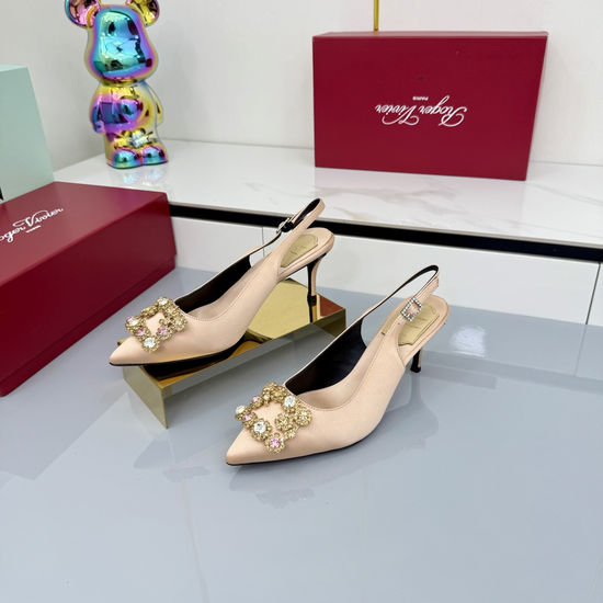 Roger Viver Elegant Crystal Buckle Satin Kitten Heel Pumps