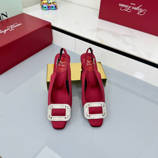 Roger Viver Elegant Crystal Buckle Satin Kitten Heel Pumps