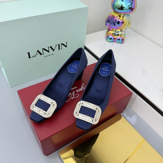 Roger Viver Crystal Buckle Satin Kitten Heel Slingback Pumps