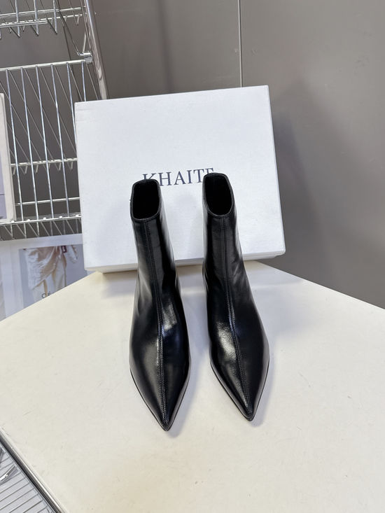 Khaite Vintage Pointed Toe Low Block Heel Ankle Boots