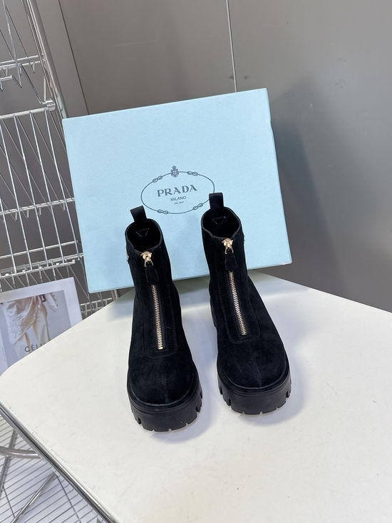 Prada Triangle Logo Slip On Ankle Boots Non Slip Sole