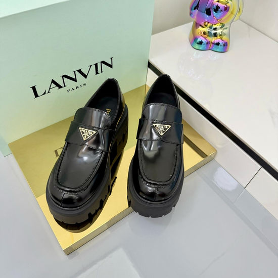 Prada Classic Thick Sole Leather Loafers with Logo Detail