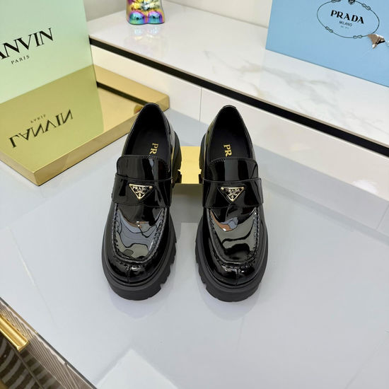 Prada Classic Thick Sole Leather Loafers with Logo Detail