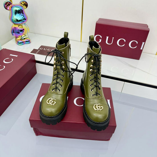 Gucci Lace Up Martin Boots Genuine Leather Lightweight Sole