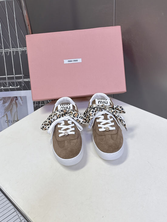 Miu Miu Double Laces DIY Decorated Retro Leather Sneakers