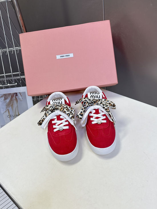 Miu Miu Double Laces DIY Decorated Retro Leather Sneakers
