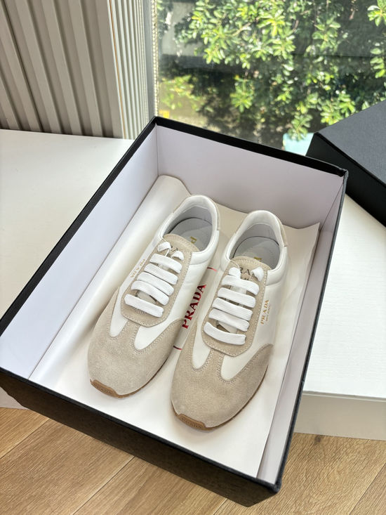 Prada Stitched Color Block Leather Casual Sneakers