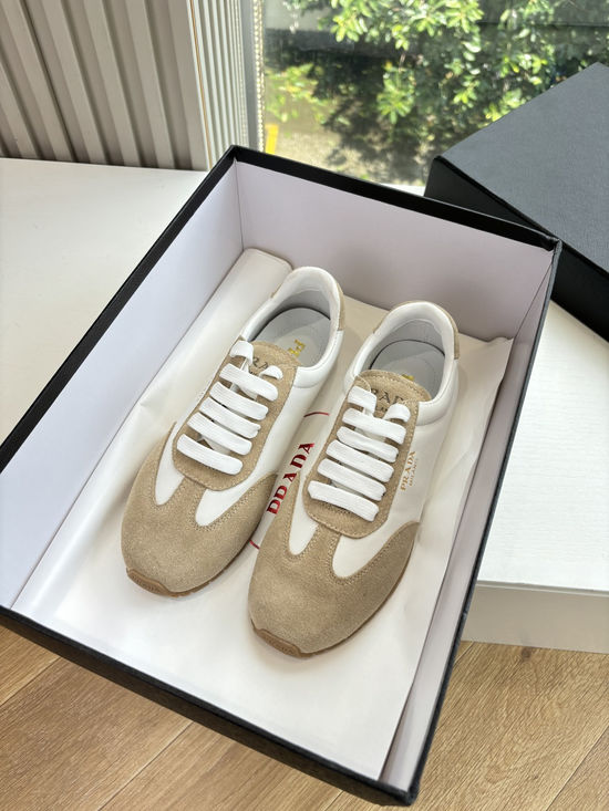 Prada Stitched Color Block Leather Casual Sneakers
