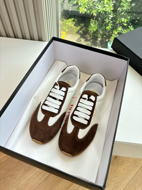 Prada Stitched Color Block Leather Casual Sneakers