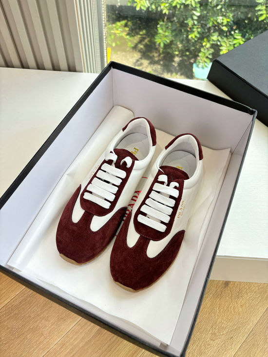 Prada Stitched Color Block Leather Casual Sneakers