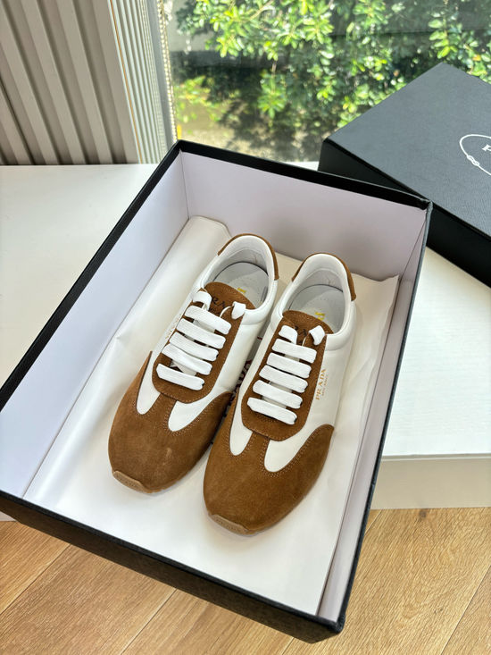 Prada Stitched Color Block Leather Casual Sneakers