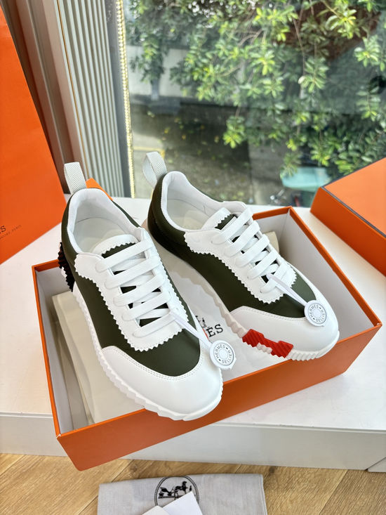 Hermes Premium Leather Fabric Upper Comfortable Casual Sneakers Durable