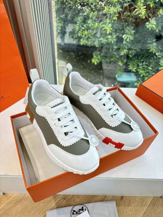 Hermes Premium Leather Fabric Upper Comfortable Casual Sneakers Durable