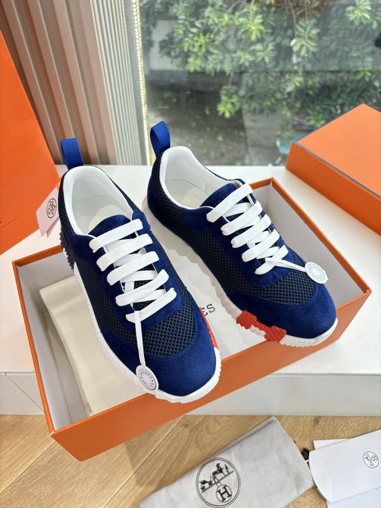 Hermes Breathable Leather Mesh Upper Comfortable Casual Sneakers Durable