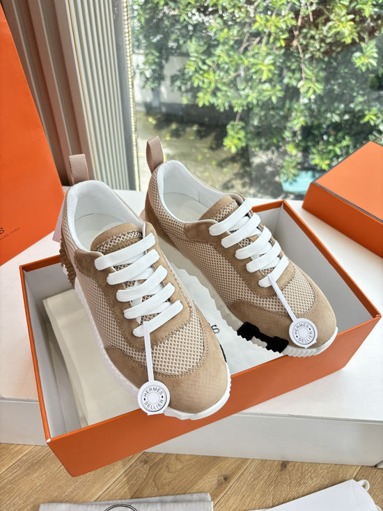 Hermes Breathable Leather Mesh Upper Comfortable Casual Sneakers Durable
