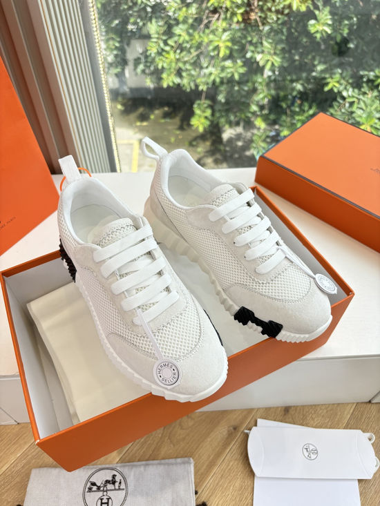 Hermes Breathable Leather Mesh Upper Comfortable Casual Sneakers Durable