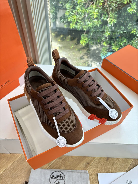Hermes Breathable Leather Mesh Upper Comfortable Casual Sneakers Durable