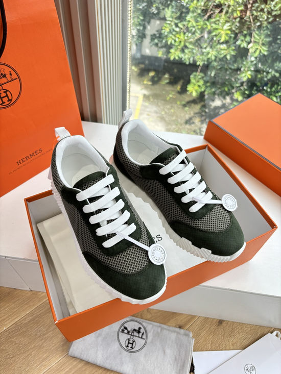 Hermes Breathable Leather Mesh Upper Comfortable Casual Sneakers Durable