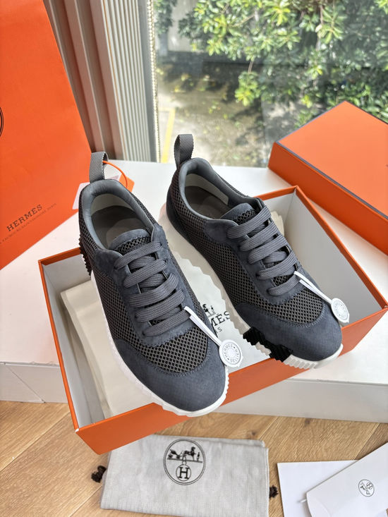 Hermes Breathable Leather Mesh Upper Comfortable Casual Sneakers Durable