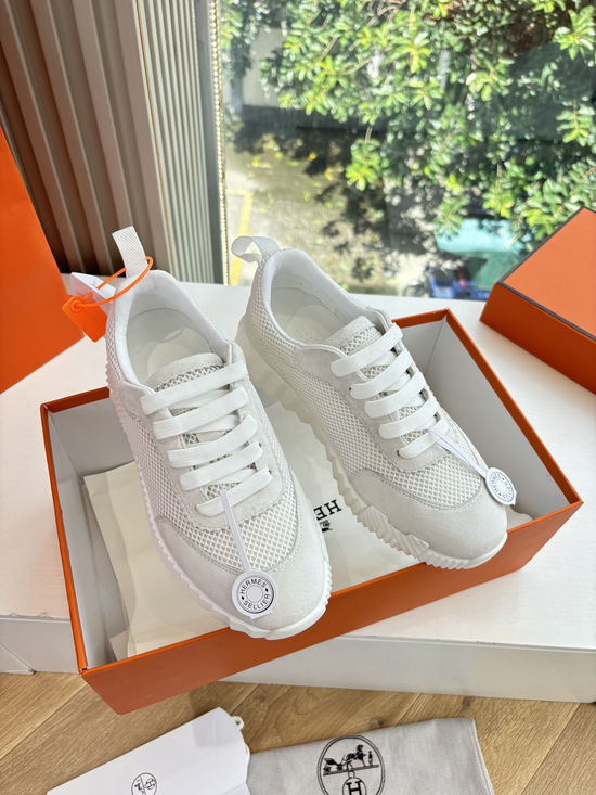 Hermes Breathable Leather Mesh Upper Comfortable Casual Sneakers Durable