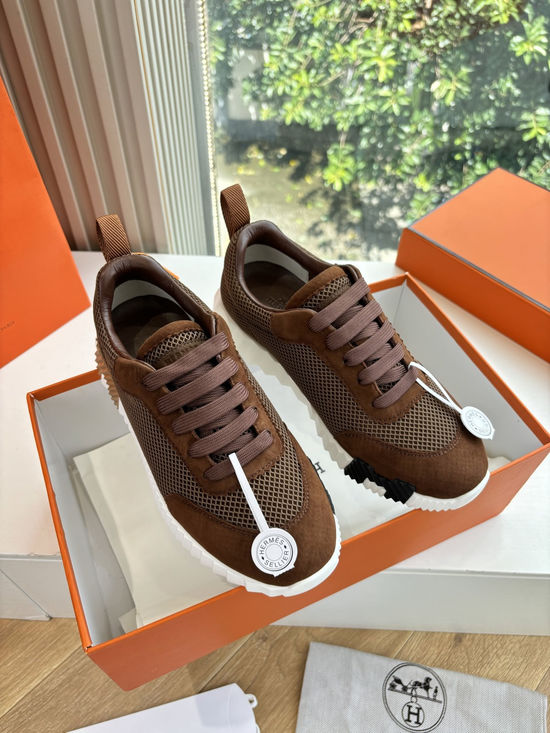 Hermes Breathable Leather Mesh Upper Comfortable Casual Sneakers Durable