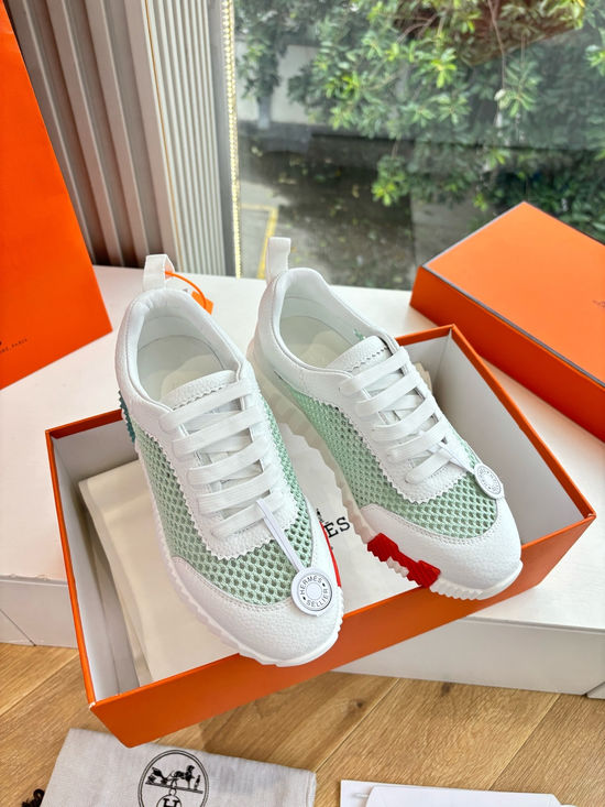 Hermes Breathable Leather Mesh Upper Comfortable Casual Sneakers Durable