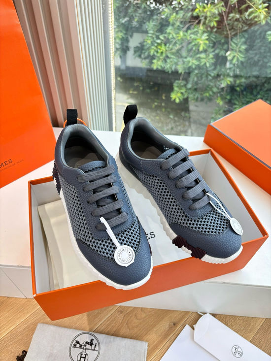 Hermes Breathable Leather Mesh Upper Comfortable Casual Sneakers Durable
