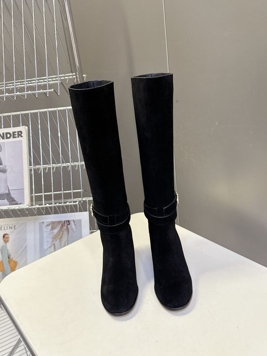 Celine Vintage Style Cowhide Leather Medium Heel Knee High Boots