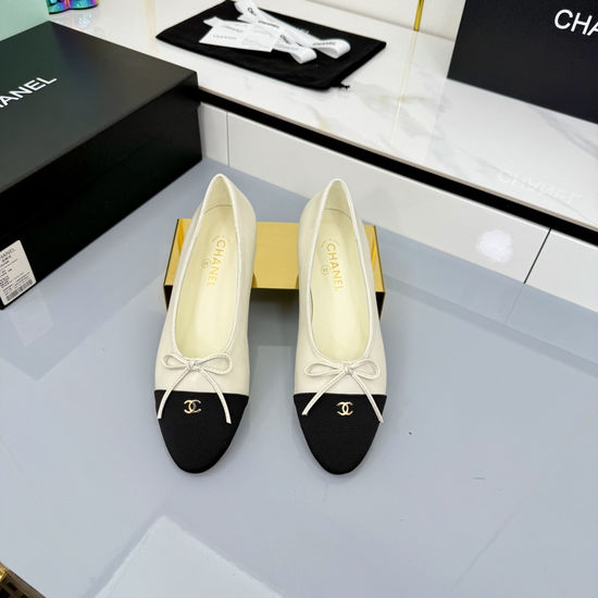 Chanel Classic Two Tone Genuine Leather Ballet Flats