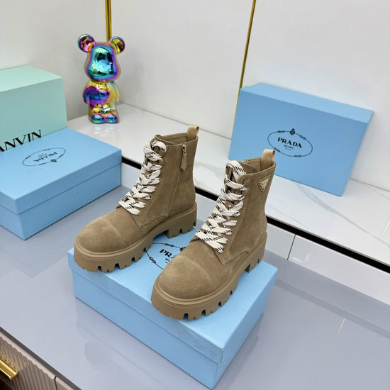 Prada Leather Biker Ankle Boots with Buckle and Rubber Sole