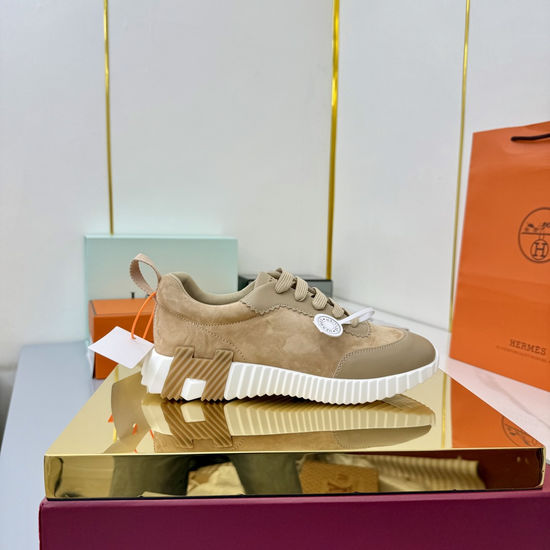 Hermes Suede Canvas Casual Athletic Shoes Comfortable Walking Sneakers