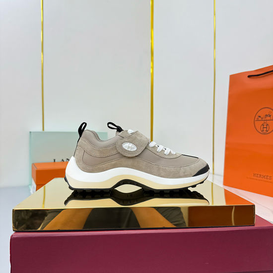 Hermes Premium Leather Casual Sneakers with Comfortable Sole